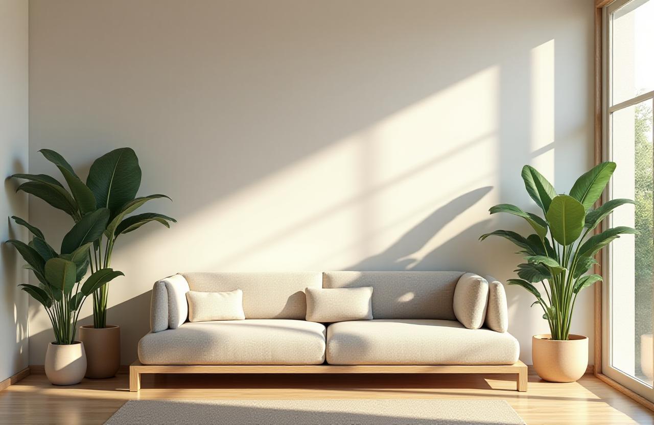 Interno zen con luce naturale e piante